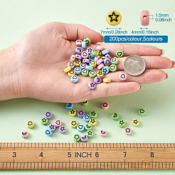 不透明なアクリルビーズ  エナメル  ハート＆スター＆ムーン＆フラワーのフラットラウンド  ミックスカラー  7x4mm  穴：1.5mm  5色  200個/カラー  1000個/セット&nbsp;MACR-PJ0001-01