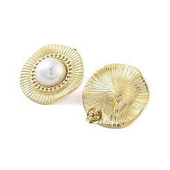 Ion Plating(IP) Flat Round Real 14K Gold Plated 304 Stainless Steel Stud Earrings&nbsp;EJEW-P258-32G-01