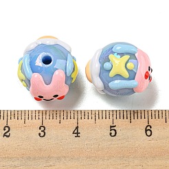 手描きのアクリルとエナメルビーズ  漫画  ライトスチールブルー  15x17~18.5x18~20.5mm  穴：2.7mm&nbsp;MACR-D031-05D