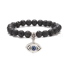 Natural Lava Rock Round Beaded Stretch Bracelet&nbsp;BJEW-JB08221