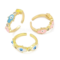 Brass Micro Pave Clear Cubic Zirconia Enamel Cuff Rings for Women&nbsp;RJEW-L113-038G