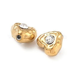 304ステンレススチールクリスタルラインストーンビーズ  18KGP本金メッキ  ハート  9x10x7mm  穴：1.2mm&nbsp;STAS-U050-01E-G
