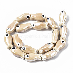 手作りの磁器セラミックビーズ連売り  手描き  光沢釉の磁器  魚  バリーウッド  19x10x8mm  穴：1.5mm  約17個/連  12.40インチ（31.5cm）&nbsp;PORC-T006-03K