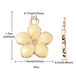 合金ペンダント  エナメル  花のチャーム  ゴールドカラー  レモンシフォン  17x14.5x2mm  穴：1.7mm&nbsp;ENAM-YW0002-60