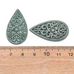 ミャンマー産天然翡翠彫刻ペンダント  中空ティアドロップチャーム  33~34x18~19x2~3mm  穴：1mm&nbsp;G-Z155-05