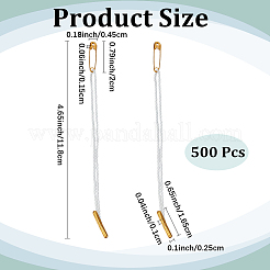 ポリエステル製衣類タグ、ラベル、紐500個  金色の鉄製安全ピン付き  ホワイト  11.8cm&nbsp;DIY-CY0003-20