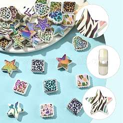 30Pcs Rainbow Iridescent Printed Opaque Acrylic Beads&nbsp;OACR-FS0002-58A-01