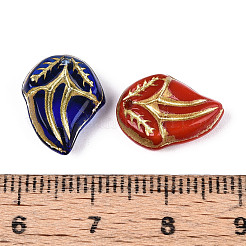 葉のガラスビーズ  ゴールドライン入り  ミックスカラー  15x11x5mm  穴：1mm&nbsp;GLAA-T025-44M