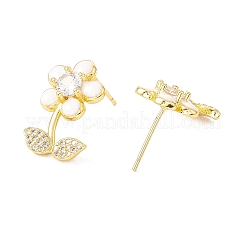 Enamel Flower of Life Stud Earrings with Clear Cubic Zirconia&nbsp;EJEW-I266-12G-02