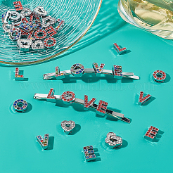 40スタイルの合金ラインストーンスライドチャーム10個  レター＆バタフライ＆ハート  プラチナ  4個/スタイル&nbsp;ALRI-NB0001-14