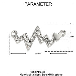 ステンレススチールのラインストーンハートペンダント  ステンレス鋼色  クリスタル  26x12mm&nbsp;STAS-OY001-04P-1