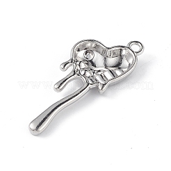 合金ラインストーンペンダント  とろけるハートチャーム  プラチナ  32.5x13x4.5mm  穴：1.6mm&nbsp;ALRI-E007-01P