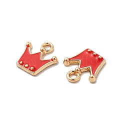 合金エナメル パンツ  鉛フリー＆カドミウムフリー  ライトゴールド  クラウンチャーム  レッド  12x11x2mm  穴：1.8mm&nbsp;LS-ENAM-K067-53KCG-03