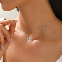 Elegant Brass Pave Deep Sky Blue Cubic Zirconia Flower Pendant Necklaces for Women&nbsp;GI3724-2