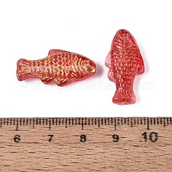 ベーキングペイント透明ガラスビーズ  魚  ゴールドライン入り  ファイヤーブリック  24.5~25x12~12.5x6~7mm  穴：1~1.2mm&nbsp;DGLA-N018-22D