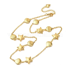 304 Stainless Steel Star & Shell Shape Link Chain Necklaces for Women&nbsp;NJEW-G178-08G