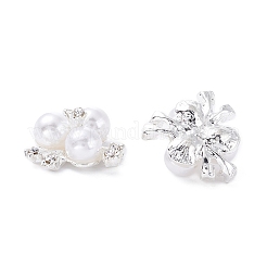 銀メッキ合金カボション  クリスタルラインストーンとアクリルイミテーションパール  花  ホワイト  19.5x19.5x8.5mm&nbsp;PALLOY-TAC0009-15B-S
