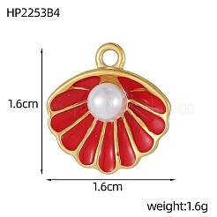 304ステンレススチールエナメルペンダント  貝殻の形のチャーム  模造パールと  イオンプレーティング（ip）  18KGP本金メッキ  ミックスカラー  13x17mm&nbsp;STAS-OY003-29G