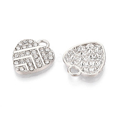 合金ラインストーンペンダント  ハート  鉛フリー＆カドミウムフリー  プラチナ  19x16x2mm  穴：2x3mm&nbsp;FIND-N008-13P