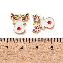 真鍮製マイクロパヴェキュービックジルコニアペンダント  クリスマステーマ  18KGP本金メッキ  エナメル  鹿  13.5x2mm  穴：1.2mm&nbsp;X1-KK-D420-01G-02