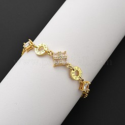 真鍮マイクロペーブクリアキュービックジルコニアリンクブレスレット  女性用カーブチェーンブレスレット  菱形  18KGP本金メッキ  6-7/8インチ（17.5cm）&nbsp;BJEW-U020-21G