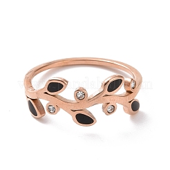 Crystal Rhinestone Leaf Finger Ring with Enamel&nbsp;RJEW-D120-20RG