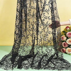 ポリエステルレース生地  服装アクセサリー  花柄  ブラック  2000x1780x0.1mm&nbsp;DIY-WH0622-657C
