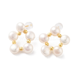 女性用フラワーナチュラルパールスタッドピアス  スターリングシルバーイヤスタッド  18KGP本金メッキ  20~21x19~21mm&nbsp;EJEW-E303-14G