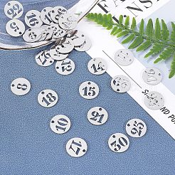 304ステンレスペンダント  中空  番号付きのフラットラウンド  ステンレス鋼色  ステンレス鋼色  19x1.5mm  穴：2.5mm  31番号  1pc / numberm  31個/箱&nbsp;STAS-UN0019-83P