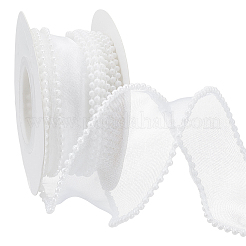 チロリアンテープ  プラスチック製の模造パールビーズ付き  ホワイト  1-5/8インチ（40mm）  約4.92ヤード（4.5m）/ロール&nbsp;SRIB-WH0011-352A