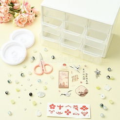 DIY ランプワーク ビーズ ブレスレット 作成キット  アクリル収納ボックス付き  はさみ  伸縮性のある糸  ミックスカラー  17~31x12~18.5x3~7mm  穴：2~2.5mm&nbsp;DIY-FZC0001-01C
