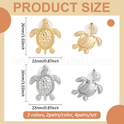 4ペア 2色 ウミガメ 合金 スタッドピアス レディース  プラチナ＆ライトゴールド  26x22mm  2pairs / color&nbsp;EJEW-HY0001-17
