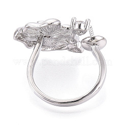 Flower Brass Micro Pave Clear Cubic Zirconia Cuff Ring Settings&nbsp;KK-T076-71P