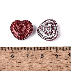 ベーキングペイント透明ガラスビーズ  ハート＆フラワー  シルバーライン入り  暗赤色  14.5~15x16x7~7.5mm  穴：1~1.2mm&nbsp;DGLA-N018-26E