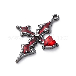 ゴシックラックメッキ合金ペンダント  赤いラインストーン付き  クロス  ガンメタ色  36.5x27x4mm  穴：1.8mm&nbsp;PALLOY-V002-14B-03