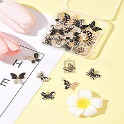 28pcs6スタイルアロイラインストーンペンダント  エナメル  バタフライチャーム  ゴールドカラー  ブラック  16.5~26x13~21x1.5~2.5mm  穴：1.5~2.5mm&nbsp;ENAM-FS0002-67