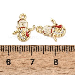 真鍮製マイクロパヴェキュービックジルコニアチャーム  エナメル  ゴールドカラー  雪だるま  13x10x1.5mm  穴：1.4mm&nbsp;KK-Z129-01G-01