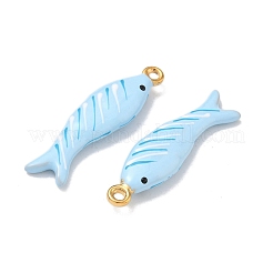304ステンレススチールエナメルペンダント  魚のチャーム  イオンプレーティング（ip）  18KGP本金メッキ  ライトスカイブルー  44.5x12x6mm  穴：2mm&nbsp;STAS-K295-58D-G