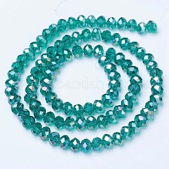 電気メッキガラスビーズセット  ABカラーメッキ  多面カット  ロンデル  シーグリーン  10x8mm  穴：1mm  約60~61個/連  46~48cm&nbsp;EGLA-A034-T10mm-B04