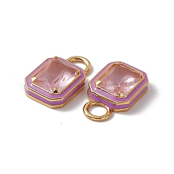 ピンクガラス長方形ペンダント  本物の 18k 金メッキ ラック メッキ真鍮パーツとエナメル  カドミウムフリー＆鉛フリー＆ニッケルフリー  暗い蘭  15.5~16x9x3.5~4mm  穴：3.3mm&nbsp;KK-I696-10G-04
