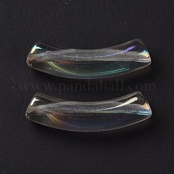 UVメッキ透明レインボー虹色アクリルビーズ  カーブチューブ  透明  32~33x10x8mm  穴：1.6mm&nbsp;X-OACR-A016-01M