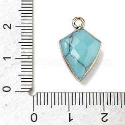 合成ターコイズペンダント  真鍮の盾チャーム  多面カット  ゴールドカラー  19.5x12.5x6~6.5mm  穴：1.8mm&nbsp;G-K422-01G-12