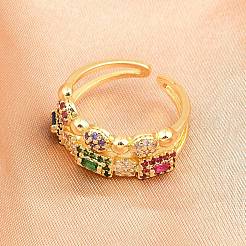 Brass Micro Pave Cubic Zirconia Cuff Rings for Women&nbsp;RJEW-Z113-47G