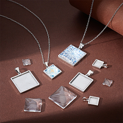 DIY Blank Square Pendant Making Kit&nbsp;DIY-UN0005-47
