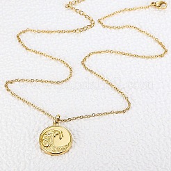 304 Stainless Steel Wave Coin Pendant Necklaces for Women&nbsp;WG3EA57-01