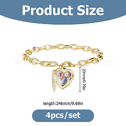 4Pcs Brass Locket Heart Charm Bracelets&nbsp;BJEW-HS00015