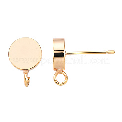 真鍮製スタッドピアスパーツ  垂直ループ付き  フラットラウンド  18KGP本金メッキ  11.5x8mm  穴：2mm  ピン：12x0.8mm&nbsp;KK-WH0065-09D-G