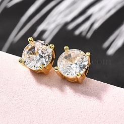 Flat Round Brass Micro Pave Clear Cubic Zirconia Stud Earrings&nbsp;EJEW-R018-08G