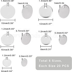 304ステンレススチールチャーム  空白タグのスタンプ  レーザー切断  フラットラウンド  ステンレス鋼色  6~15x0.7~1mm  穴：1.6mm  100個/箱&nbsp;STAS-UN0015-99P