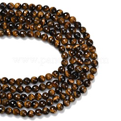 天然石タイガーアイビーズ連売り  多面カット  ラウンド  10mm  穴：1mm  約38~39個/連  15.16''（38.5センチメートル）&nbsp;G-C280-B21-10mm